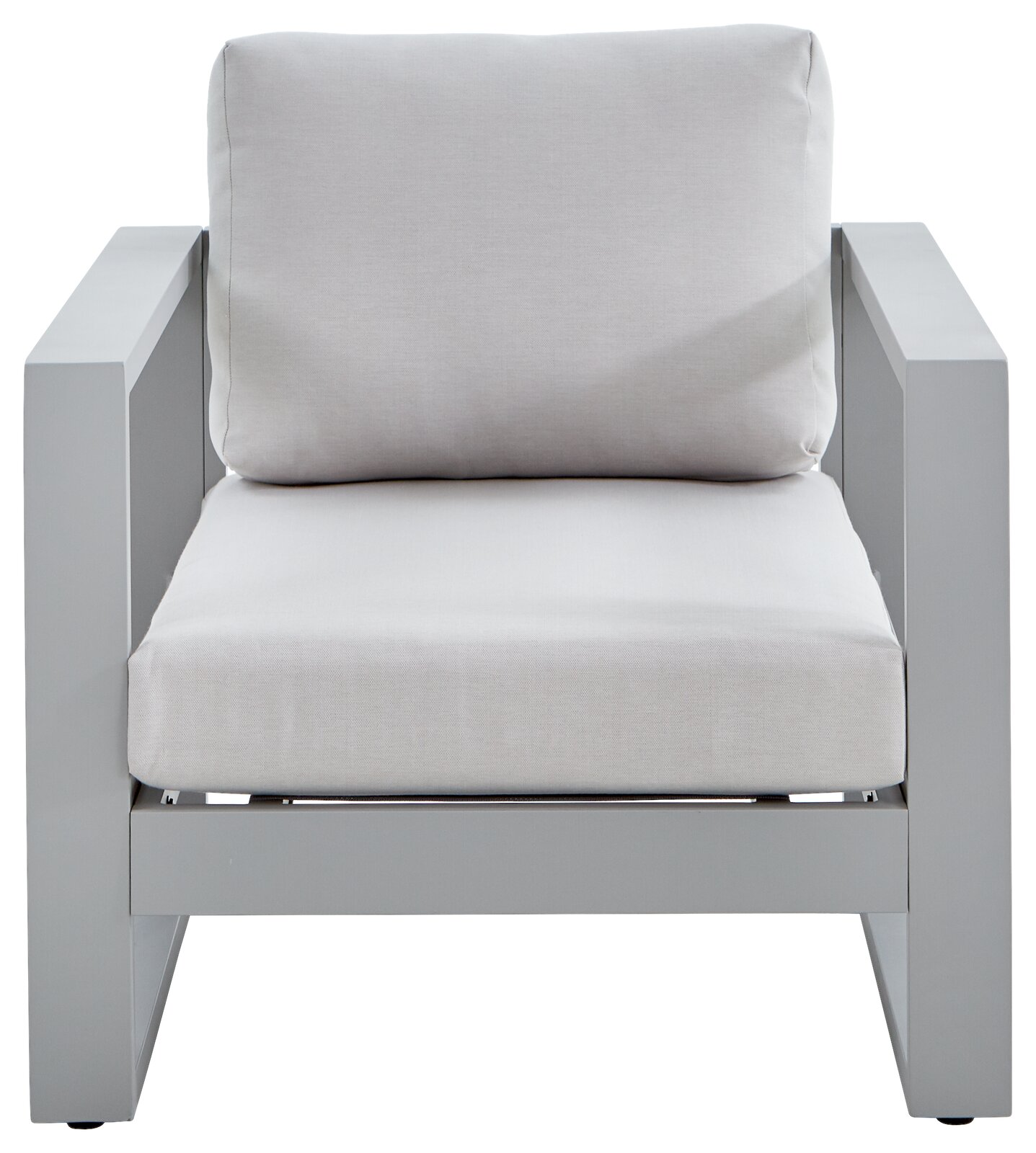 Amatio Loungefauteuil WILLIS Moderner Lounge-Sessel mit grauem Metallrahmen und hellgrauen Kissen, Frontalansicht