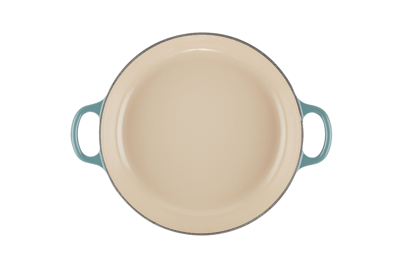 Servierpfanne 26cm Ocean, Draufsicht, cremefarbene Innenfläche mit blauen Griffen