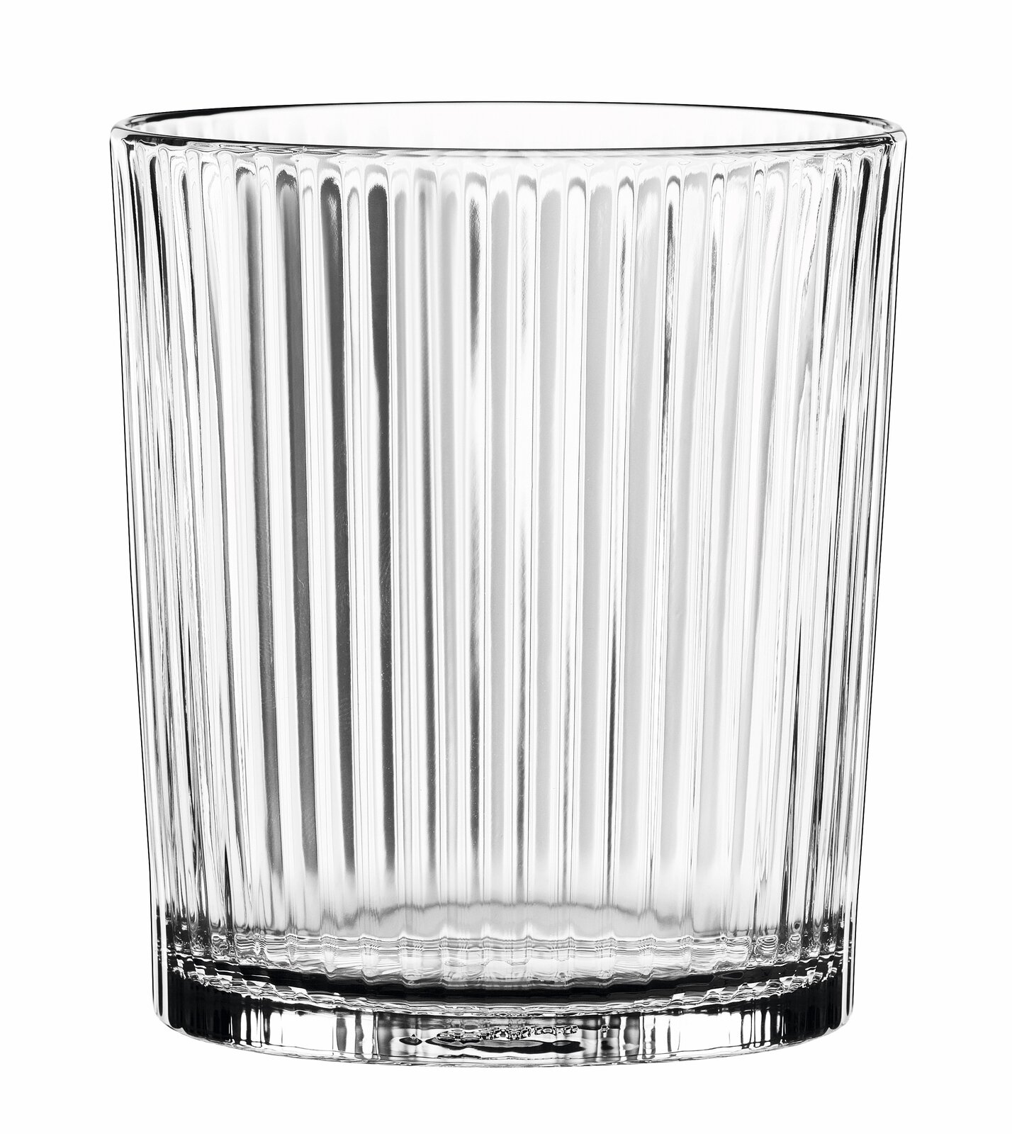 Transparenter gerippter Becher aus Glas, Frontalansicht