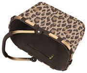 Leopardenmuster-Korb mit braunem Griff, von oben betrachtet