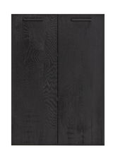 Schwarzes Front-Set mit zwei Türen, Holzmaserung sichtbar, Ansicht von vorne