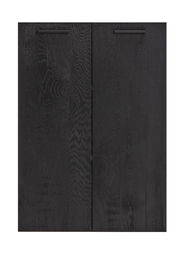 Schwarzes Front-Set mit zwei Türen, Holzmaserung sichtbar, Ansicht von vorne