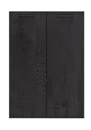 Schwarzes Front-Set mit zwei Türen, Holzmaserung sichtbar, Ansicht von vorne