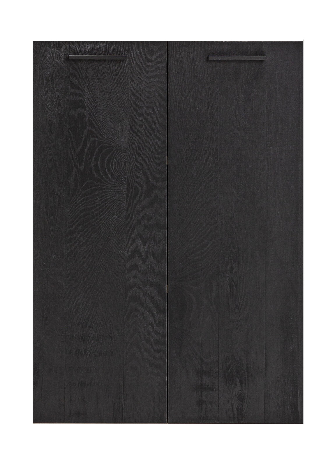 Schwarzes Front-Set mit zwei Türen, Holzmaserung sichtbar, Ansicht von vorne