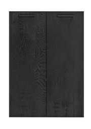 Schwarzes Front-Set mit zwei Türen, Holzmaserung sichtbar, Ansicht von vorne