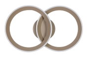 Moderne led-plafondlamp met twee overlappende ringen, gezien van voren.