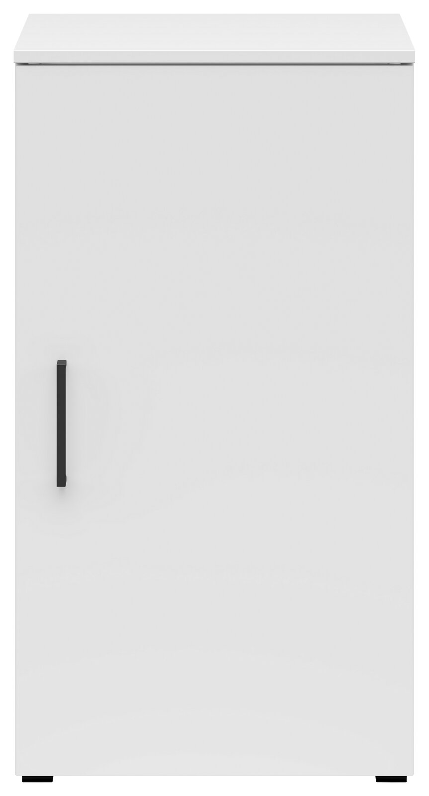Weiße Kommode mit schwarzem Griff, Frontalansicht