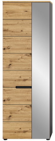 Moderner Garderobenschrank mit Holzoptik und Spiegeltür, Frontalansicht