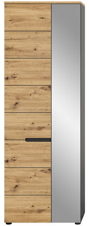 Moderner Garderobenschrank mit Holzoptik und Spiegeltür, Frontalansicht
