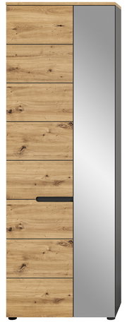 Moderner Garderobenschrank mit Holzoptik und Spiegeltür, Frontalansicht