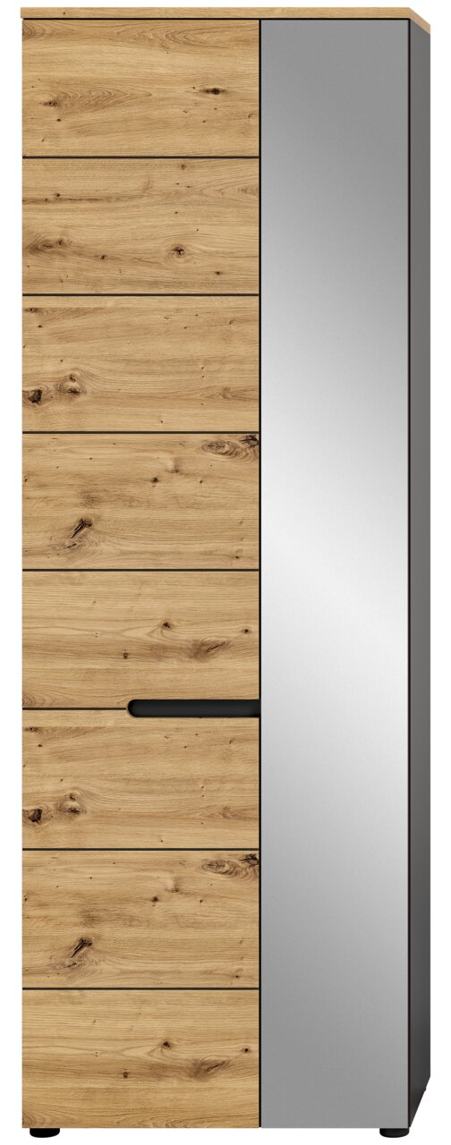 Moderner Garderobenschrank mit Holzoptik und Spiegeltür, Frontalansicht