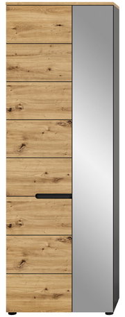Moderner Garderobenschrank mit Holzoptik und Spiegeltür, Frontalansicht