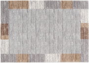 Frisé-Teppich in Grau mit geometrischen Mustern in Braun und Beige, Draufsicht