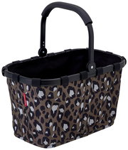 Leopardenmuster-Einkaufskorb mit schwarzem Griff, seitliche Perspektive