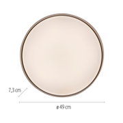 Runde Deckenleuchte mit opalweißem Diffusor und bronzefarbenem Rahmen, Durchmesser 49 cm und Höhe 7,3 cm, Draufsicht von vorne auf weißem Hintergrund