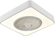 Moderner Deckenventilator in quadratischer Form mit integrierter Beleuchtung, seitliche Perspektive