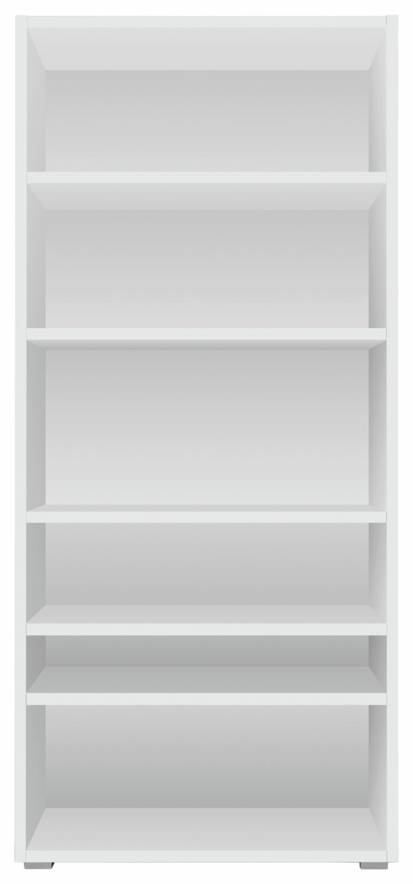 Z2 Regal IMAGE Weißes Regal mit fünf Einlegeböden, frontal abgebildet.