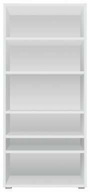 Weißes Regal mit fünf Einlegeböden, frontal abgebildet.