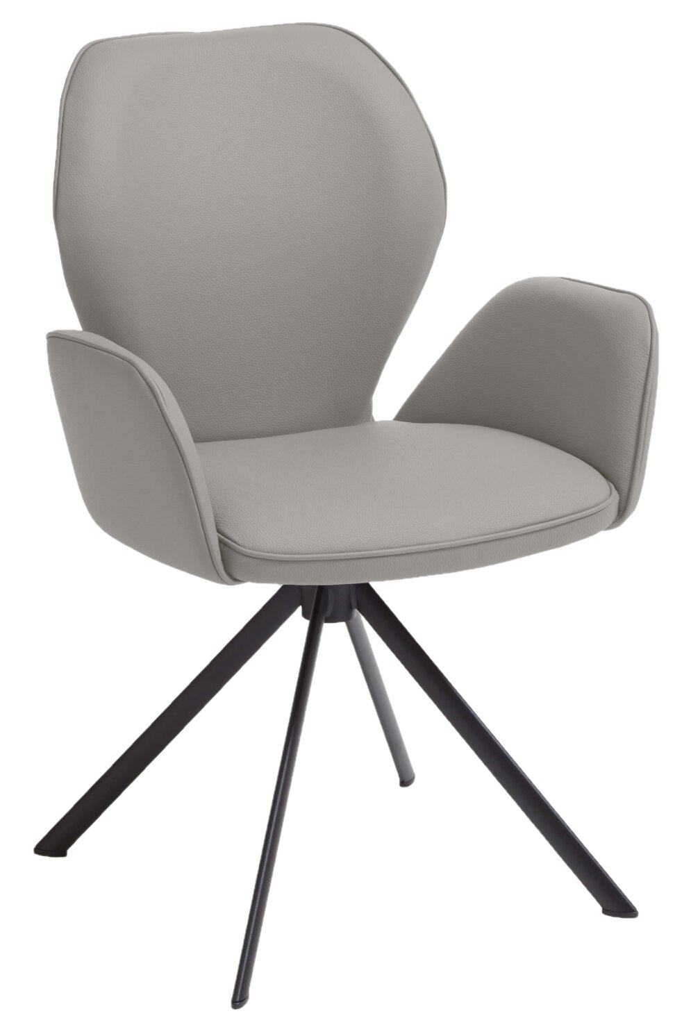 Moderner grauer Sessel mit gepolstertem Sitz und Rückenlehne, seitlicher Blick