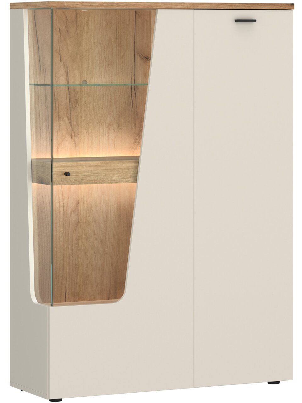 Z2 Hoogkast rechts CUT OUT Modern hoogkast met houten en glazen elementen, vooraanzicht