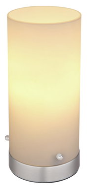 Zylindrische Tischleuchte CYLI mit warmem Licht, seitliche Perspektive