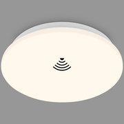 Runde, weiße LED-Deckenleuchte mit Sensor, seitliche Perspektive