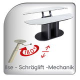 Moderner Couchtisch mit Schräglift-Mechanik, 180 Grad drehbar, seitliche Perspektive