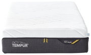 Seitliche Ansicht einer TEMPUR Matratze mit weißem Obermaterial und grauem Seitenbezug, Modell Pro Plus Medium Firm.