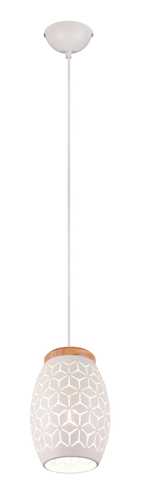 Moderne Pendelleuchte mit geometrischem Muster, seitliche Perspektive