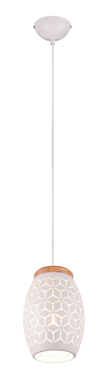 Moderne Pendelleuchte mit geometrischem Muster, seitliche Perspektive