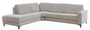 Beige Eckgarnitur mit Stoffbezug, L-Form, Perspektive von vorne links