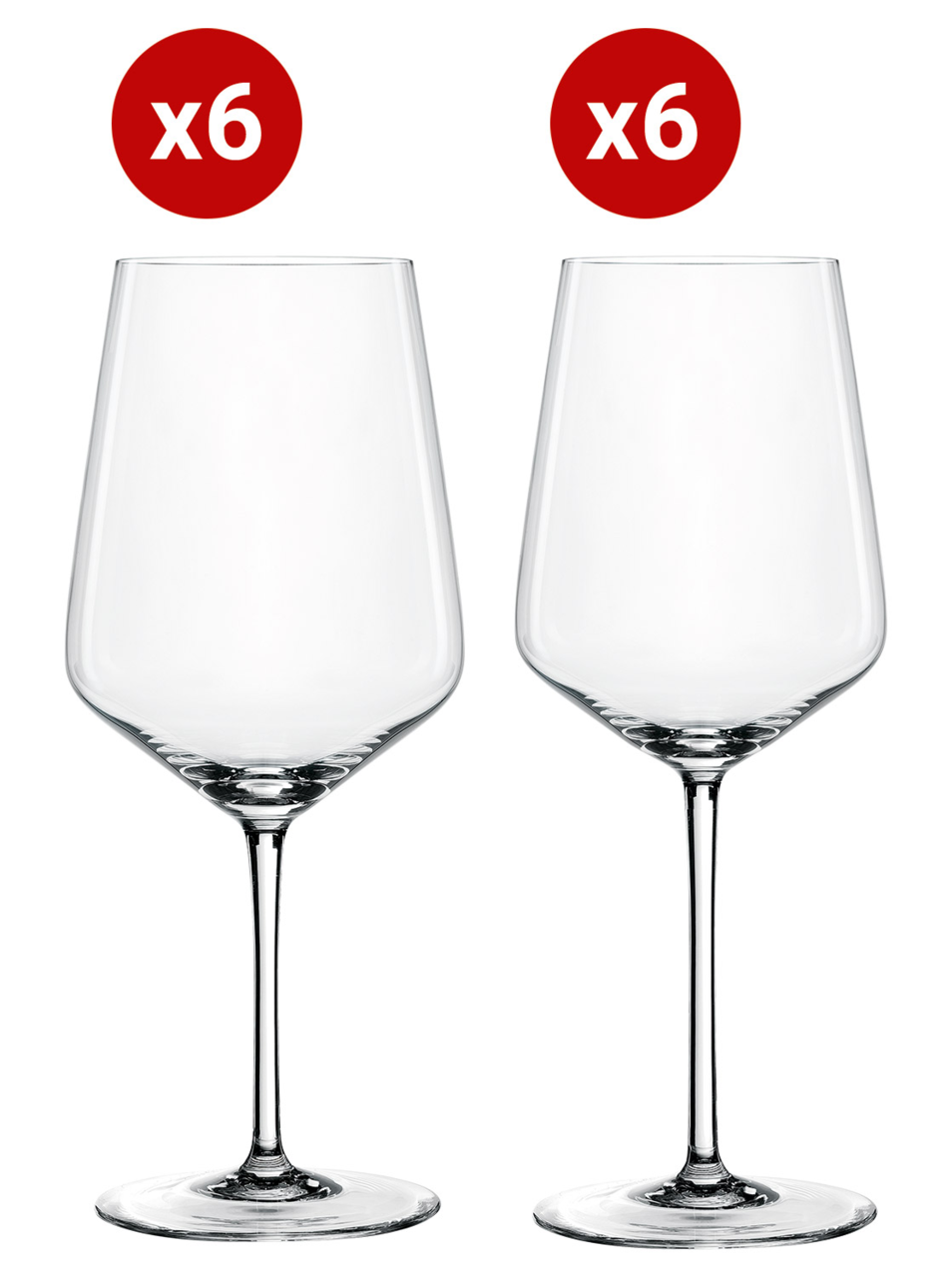 Zwei Kelchgläser im Set, jeweils sechsmal vorhanden, aus der Frontalperspektive fotografiert.