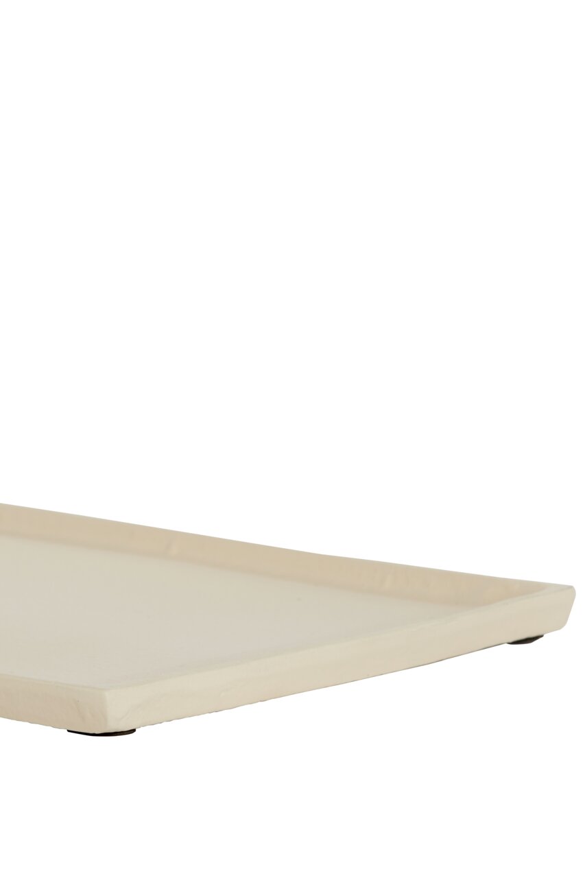 Light&Living Schale MAES Nahaufnahme einer cremefarbenen, rechteckigen Schale mit leicht erhöhtem Rand, seitliche Perspektive.