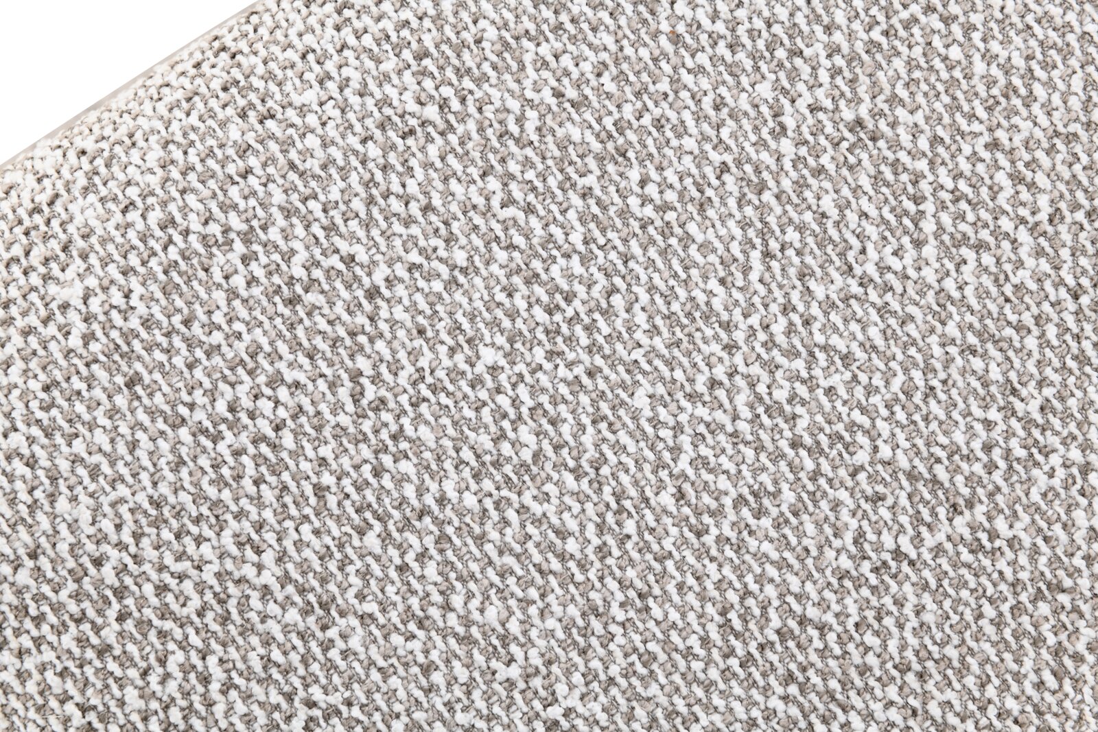 Detailaufnahme eines gewebten Stoffbezugs in Beige und Weiß mit strukturierter, melierter Oberfläche; Perspektive: Nahaufnahme von oben (Top-Down)