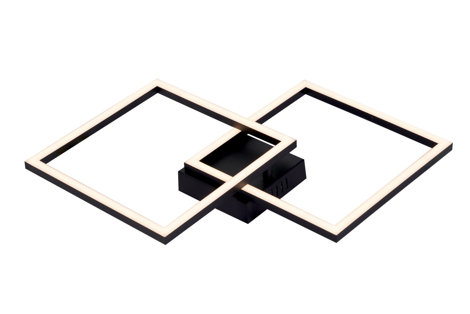 Moderne led-plafondlamp met twee elkaar overlappende vierkante frames, zijaanzicht