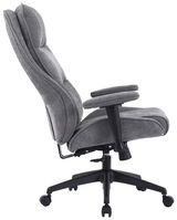 Grauer Homeoffice-Drehstuhl in Seitenansicht mit gepolsterter Rückenlehne und Armlehnen.