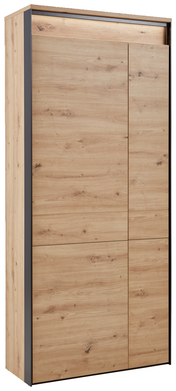 Voleo XL-Garderobenschrank XL-Garderobenschrank aus Holz mit moderner Optik, seitliche Perspektive