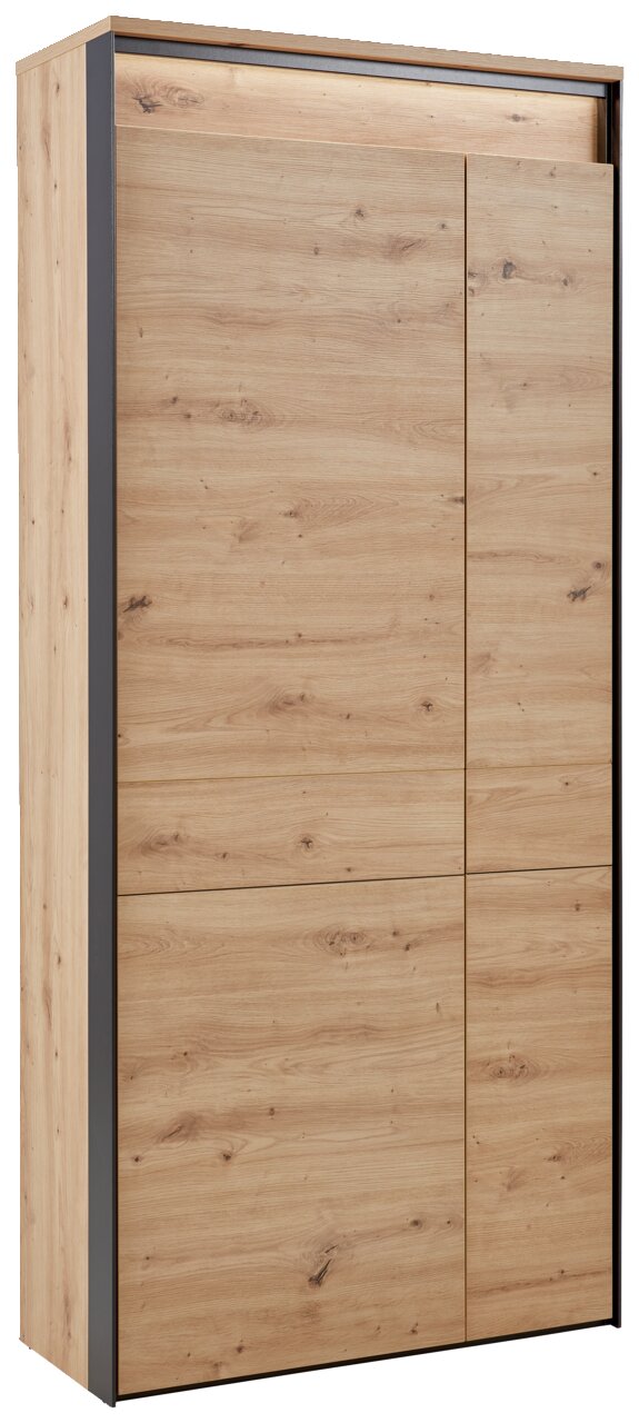 Voleo XL-Garderobenschrank XL-Garderobenschrank aus Holz mit moderner Optik, seitliche Perspektive