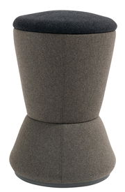 Bürohocker in grauer Farbe, seitliche Perspektive