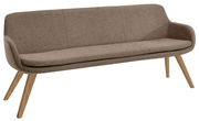 Polsterbank 220cm in braunem Stoff mit Holzbeinen, seitliche Perspektive