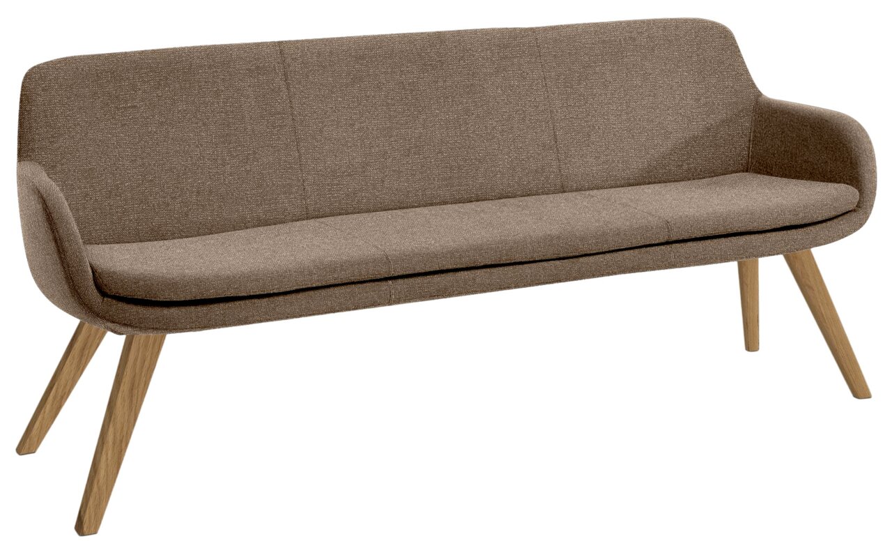 Musterring Polsterbank MR TAVIA Polsterbank 220cm in braunem Stoff mit Holzbeinen, seitliche Perspektive