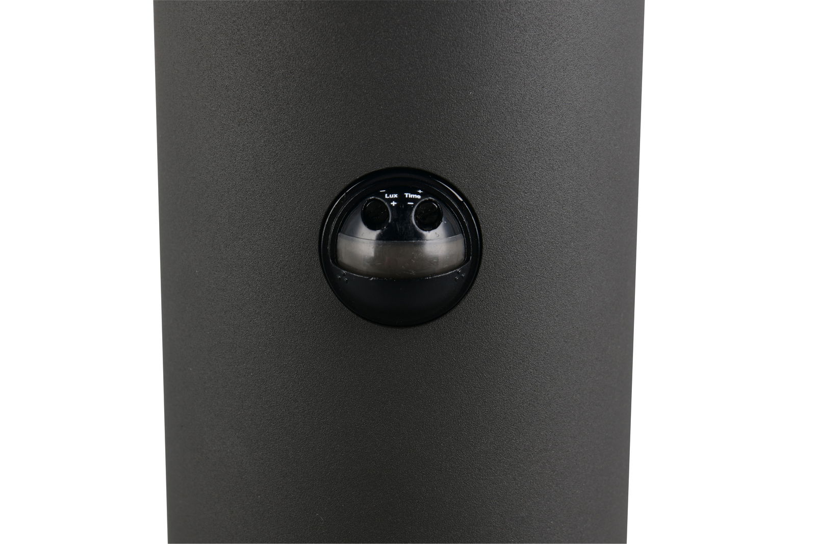 Trio Leuchten LED-Aussen-Bodenleuchte TAGUS Nahaufnahme einer LED-Außen-Bodenleuchte mit schwarzem Gehäuse und Einstellknöpfen für Lux und Zeit.
