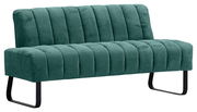 Grüne 2er-Sitzbank mit vertikaler Steppung und schwarzen Metallbeinen, seitliche Perspektive