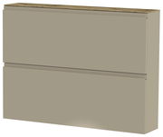 Hängeschuhschrank 2K-T22 in seitlicher Perspektive, zweifach unterteilt, in neutralem Beige.