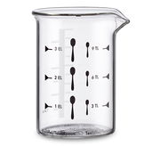 Glas-Messbecher mit Skala für Esslöffel und Teelöffel, seitliche Ansicht