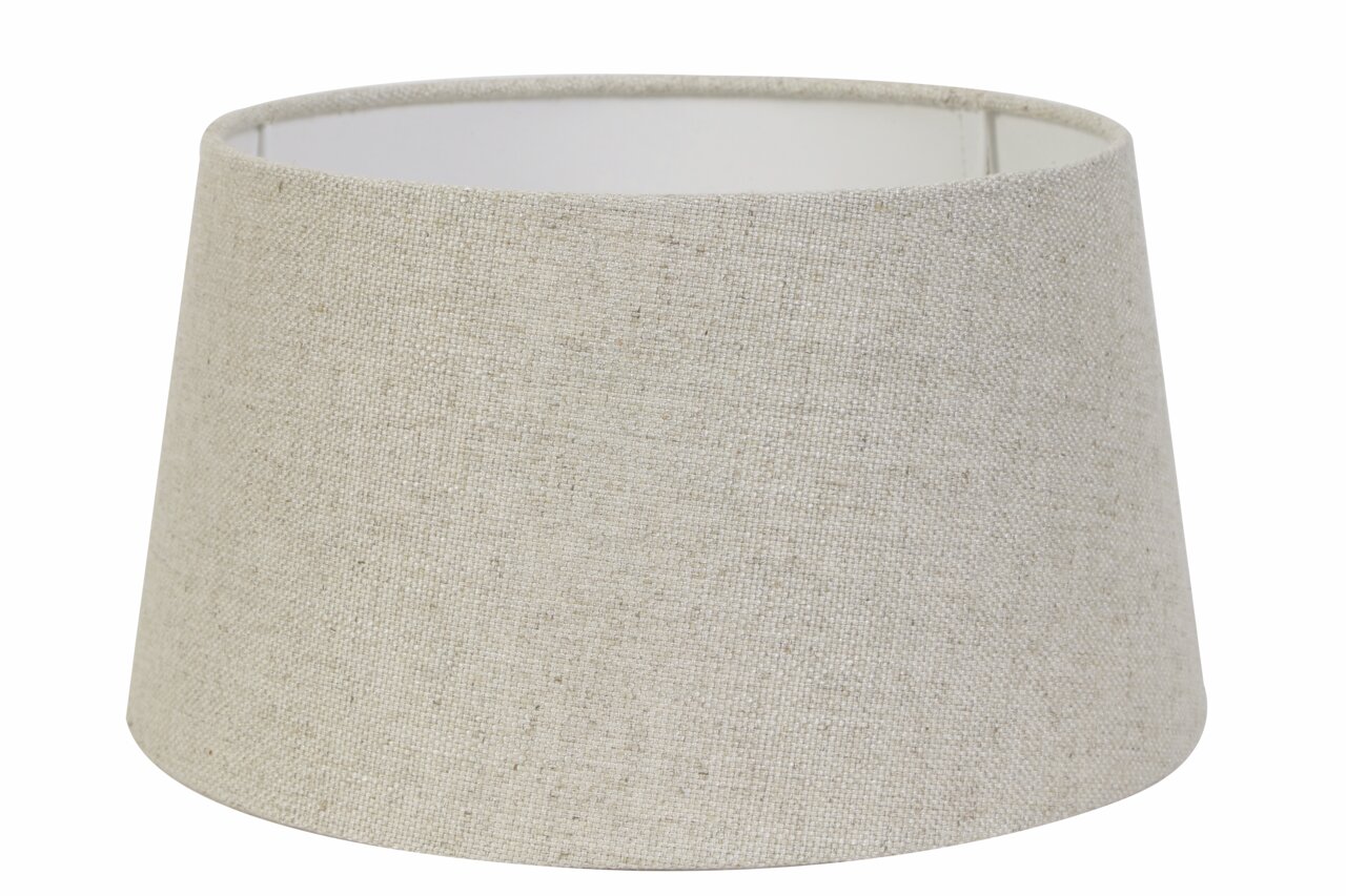 Beiger, runder Lampenschirm aus Stoff, seitliche Perspektive