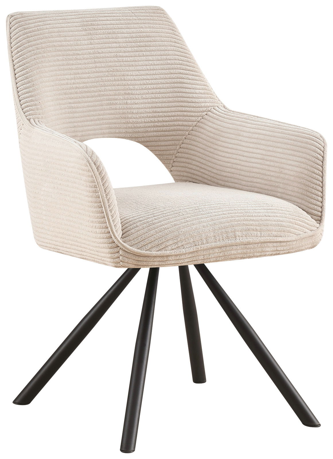 Hom´in Armlehnstuhl JASON Beiger Armlehnstuhl mit geripptem Stoffbezug und schwarzen Metallbeinen, seitliche Perspektive