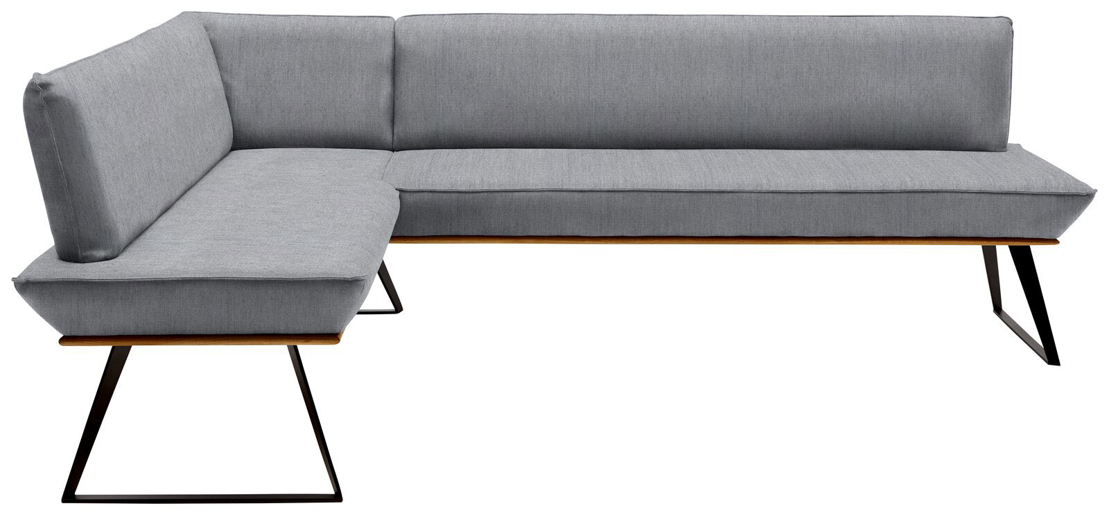 Graue Eckbank mit modernem Design, seitliche Perspektive