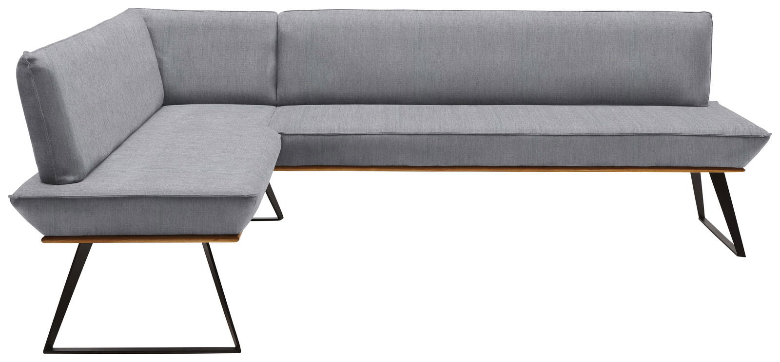 Graue Eckbank mit modernem Design, seitliche Perspektive