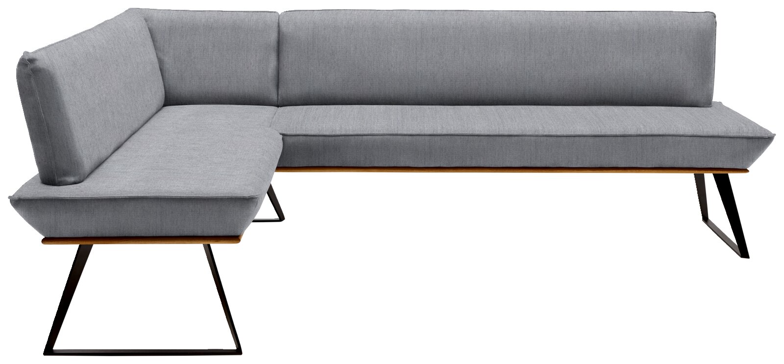 Graue Eckbank mit modernem Design, seitliche Perspektive